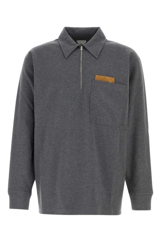  보테가베네타 폴로 티셔츠 보테가 베네타 다크 그레이 코튼 폴로 셔츠 다크 그레이 멜란지