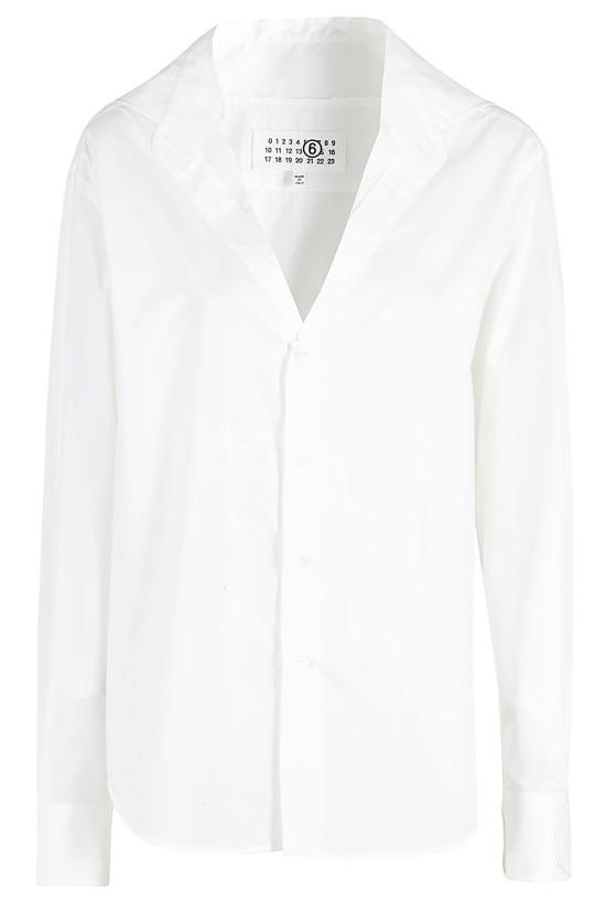  MM6 메종마르지엘라 탑 Mm6 메종 마르지엘라 브이넥 셔츠 화이트