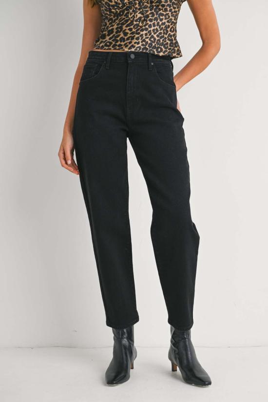  저스트 블랙 데님 데님 팬츠 테이퍼드 배럴 진