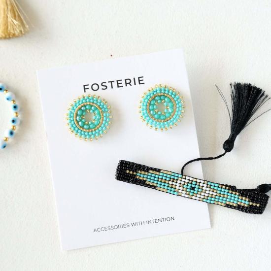 포스테리 이어링 포스터리 터쿼이즈 비즈 원형 귀걸이 - FOSTERIE