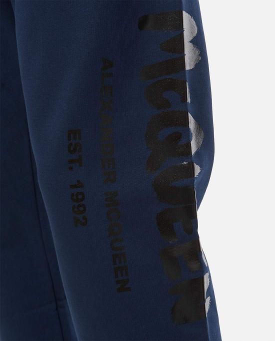  알렉산더 맥퀸 트레이닝/조거 팬츠 코튼 그래피티 조깅 팬츠 블루 - ALEXANDER MCQUEEN