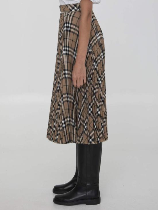  버버리 미디 스커트 체크 플리츠  베이지 - BURBERRY