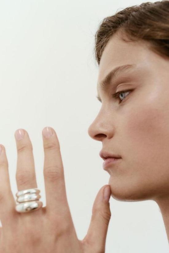  아그메스 반지 돔형 능선  세트 스털링 실버 - AGMES