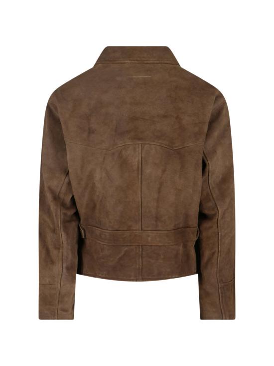 MM6 메종마르지엘라 가죽 자켓 Mm6 메종 마르지엘라 스웨이드 바이커 재킷 브라운 - MM6 MAISON MARGIELA