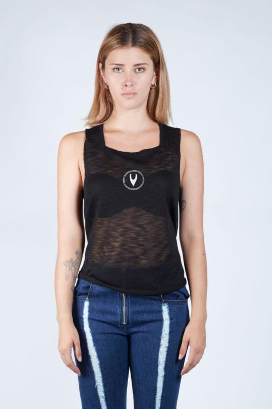  팡 뉴욕 민소매 티셔츠 팡 NYC 에센셜 슬리브리스 롱탑 블랙