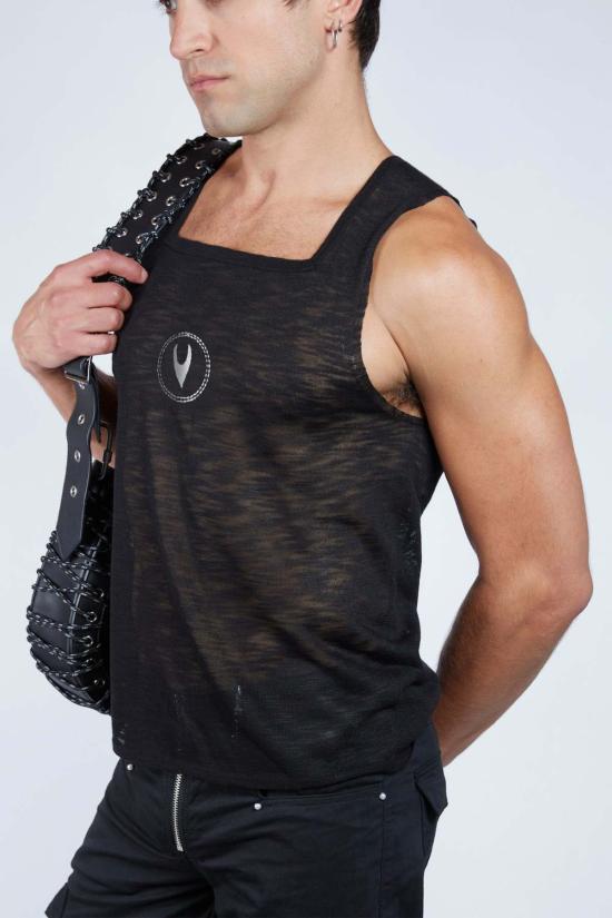  팡 뉴욕 민소매 티셔츠 팡 NYC 에센셜 슬리브리스 롱탑 블랙 - FANG NYC