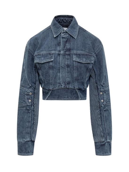  오프화이트 데님 자켓 모터사이클 크롭 재킷 (블루)