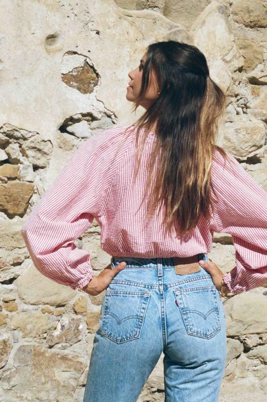  메릿 찰스 민소매 티셔츠 에바 탑 레드/화이트 핀스트라이프 - MERRITT CHARLES