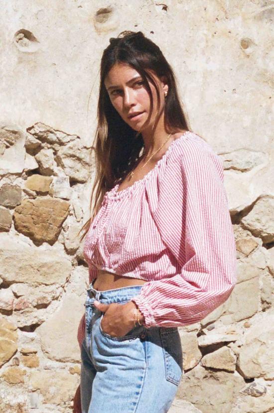  메릿 찰스 민소매 티셔츠 에바 탑 레드/화이트 핀스트라이프 - MERRITT CHARLES