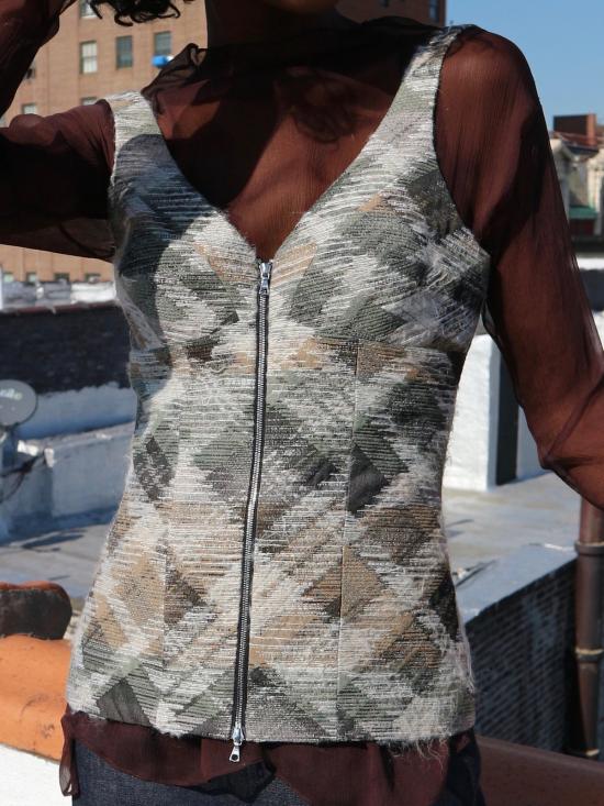  Markoo 민소매 티셔츠 마르쿠 더 지퍼 코르셋 플래드