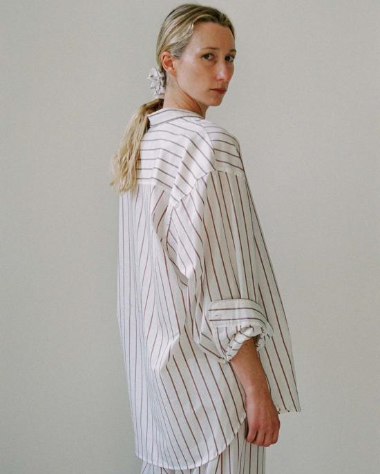  질 로드리게즈 셔츠 길 로드리게즈 빅 버튼업  버건디 스트라이프 - GIL RODRIGUEZ