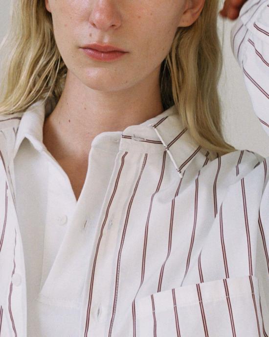  질 로드리게즈 셔츠 길 로드리게즈 빅 버튼업  버건디 스트라이프 - GIL RODRIGUEZ