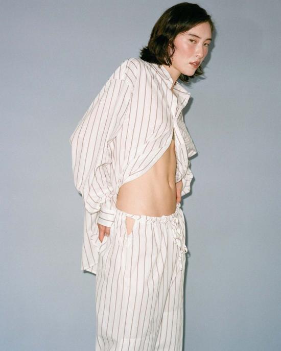  질 로드리게즈 셔츠 길 로드리게즈 빅 버튼업  버건디 스트라이프 - GIL RODRIGUEZ