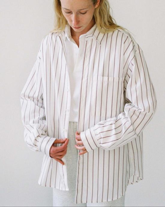  질 로드리게즈 셔츠 길 로드리게즈 빅 버튼업  버건디 스트라이프 - GIL RODRIGUEZ