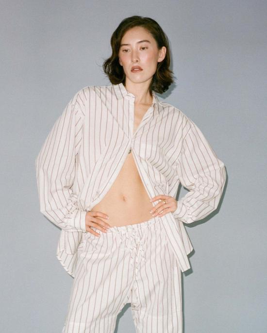  질 로드리게즈 셔츠 길 로드리게즈 빅 버튼업  버건디 스트라이프