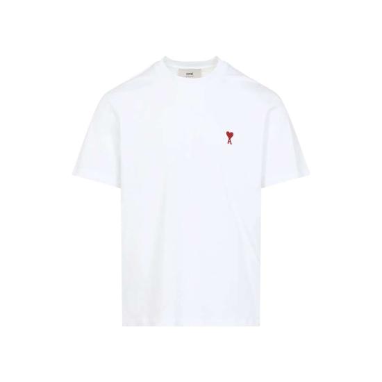  아미 반팔 티셔츠 알렉상드르 마티우시 클래식 레드 티셔츠 화이트 - AMI