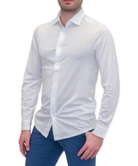  엠포리오 아르마니 셔츠 곡선형 밑단 버튼  화이트 - EMPORIO ARMANI