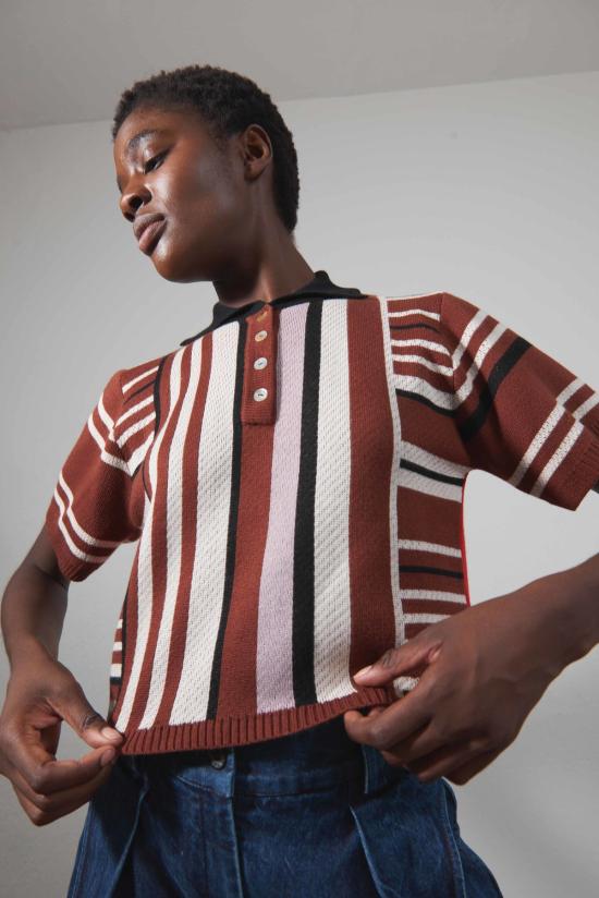  마리아 스탠리 반팔 티셔츠 에릭 폴로 스트라이프