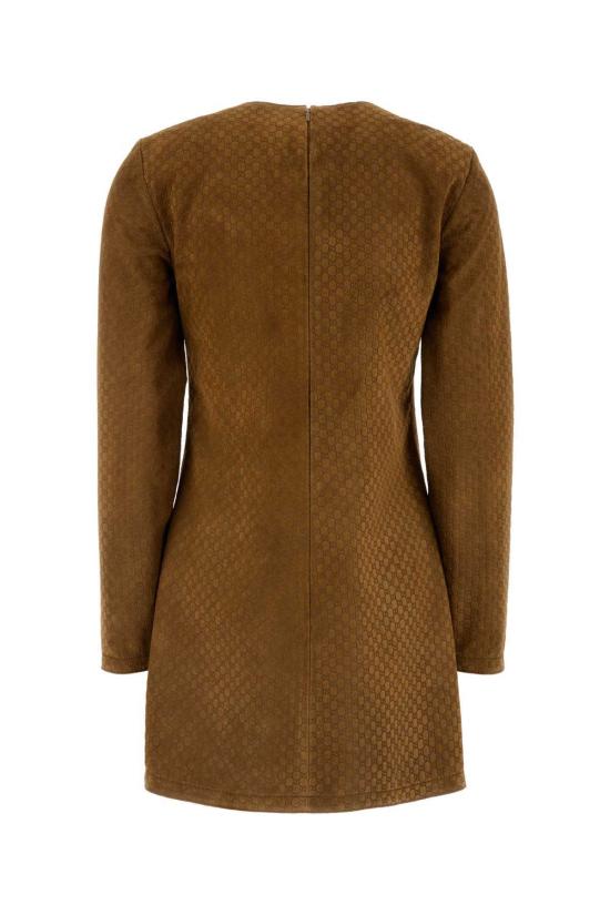  구찌 미디 원피스 브라운 스웨이드 드레스 Cuir - GUCCI