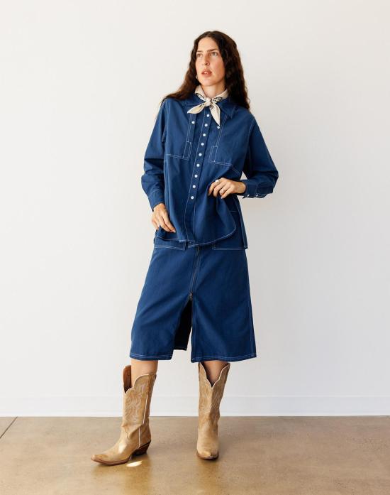  노블 미디 스커트 유틸리티 스커트 네이비 - NOBLE