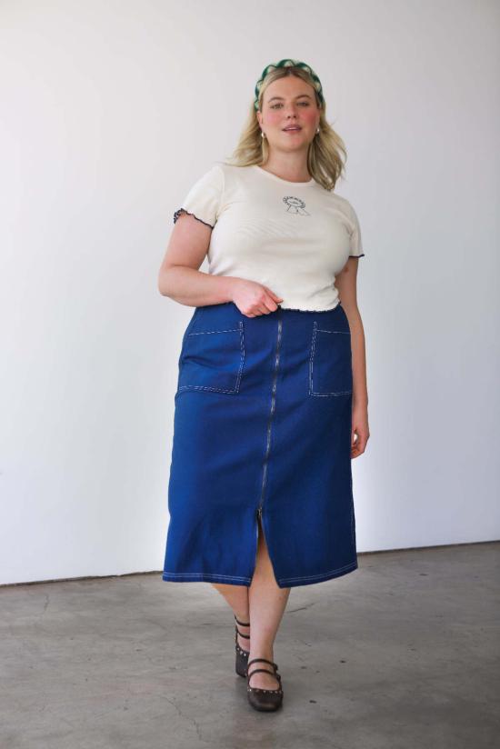  노블 미디 스커트 유틸리티 스커트 네이비 - NOBLE