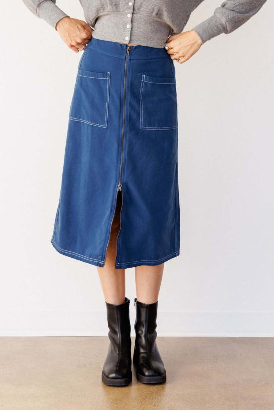  노블 미디 스커트 유틸리티 스커트 네이비