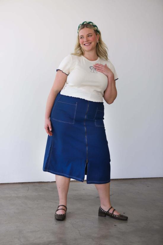  노블 미디 스커트 유틸리티 스커트 네이비 - NOBLE