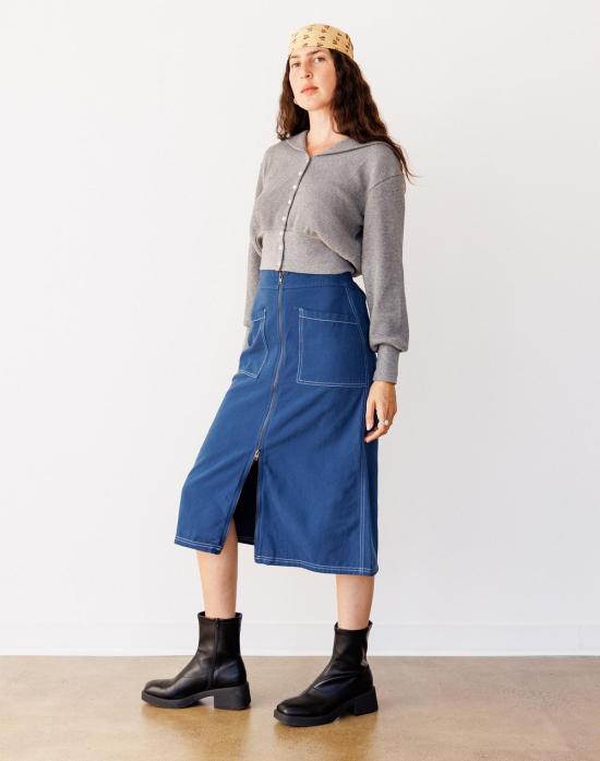  노블 미디 스커트 유틸리티 스커트 네이비 - NOBLE