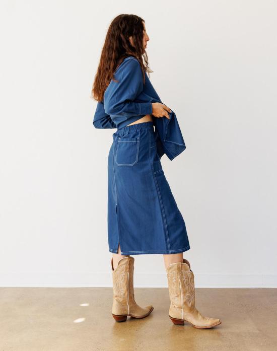  노블 미디 스커트 유틸리티 스커트 네이비 - NOBLE