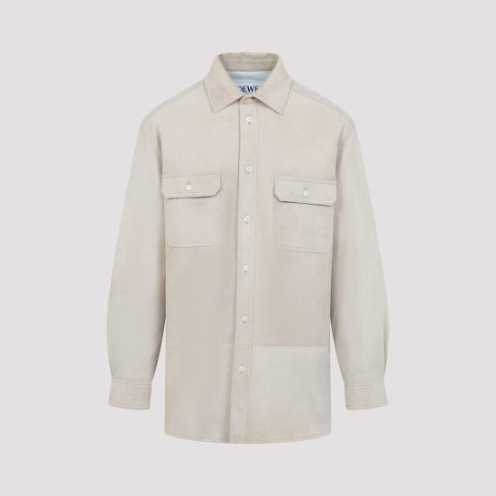  로에베 가죽 자켓 아나그램 셔츠 재킷 화이트 - LOEWE