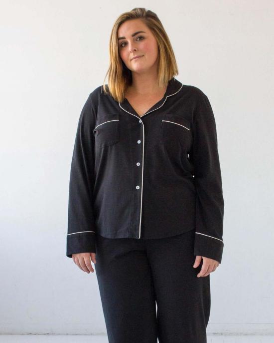  Salua Lingerie 라운지 웨어 살루아 란제리 클래식 긴팔 잠옷 셔츠 블랙/화이트 - OTHER BRANDS