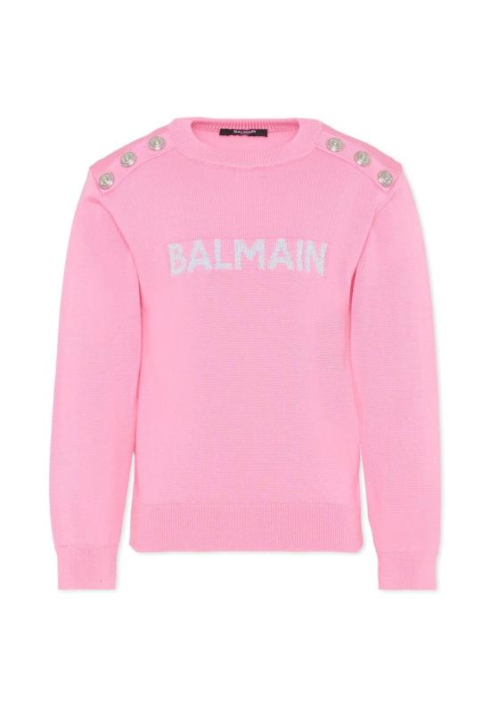  [키즈] 발망 풀오버 로고가 있는 핑크색 아동용 스웨터