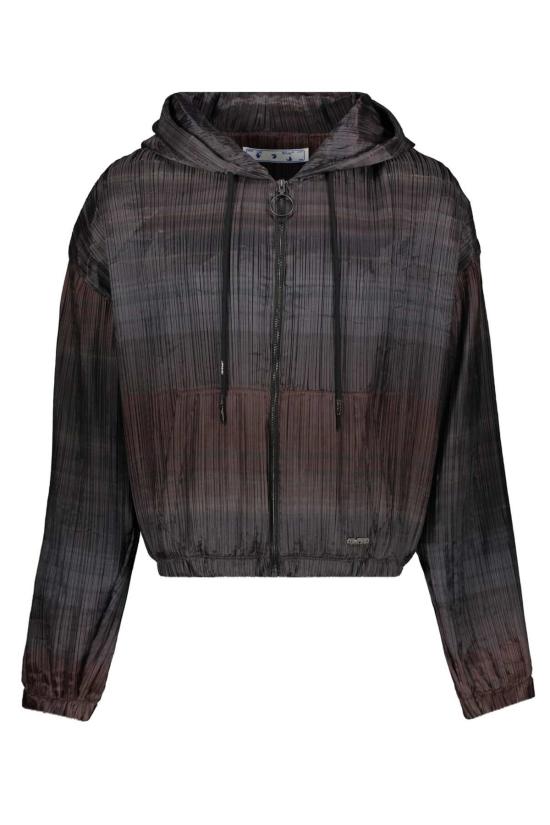  오프화이트 긴팔 티셔츠 풀집 후드티 브라운