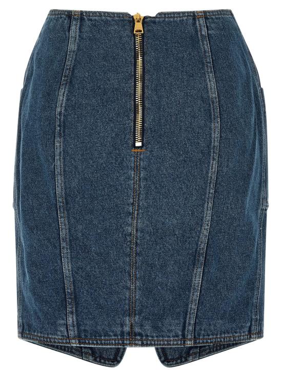  발망 데님 스커트 벨티드 스커트 블루 - BALMAIN