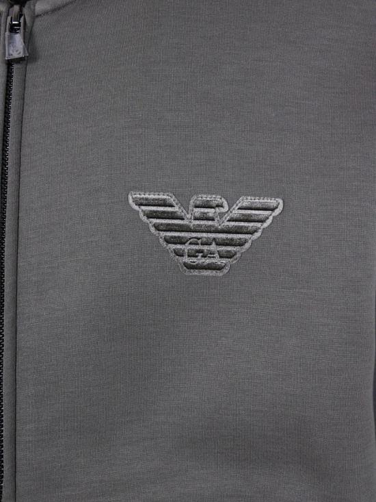  엠포리오 아르마니 긴팔 티셔츠 로고 지퍼 스웨트셔츠 밀리터리 - EMPORIO ARMANI