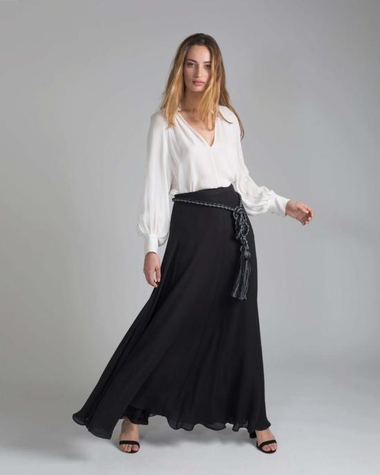  보즈 블라우스 조젯 실크 비숍 슬리브