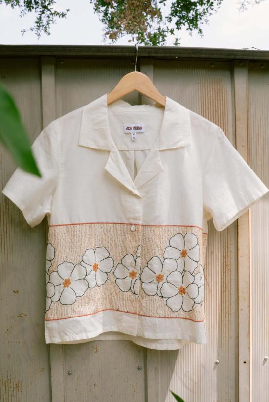  제스 미니 블라우스 자수 코튼 라구나 라운지 셔츠