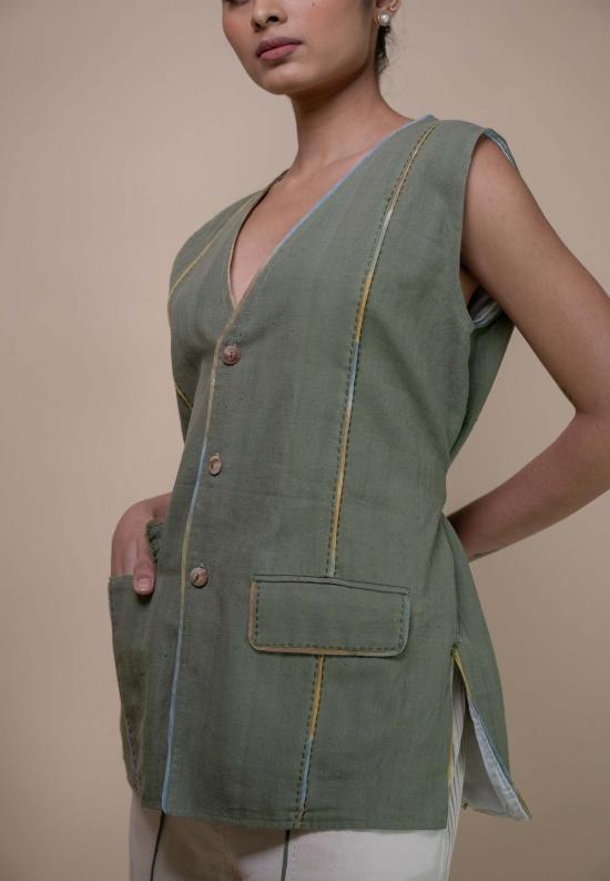  이키비 베스트 메도우즈 남녀공용 긴 조끼 (녹색) - IKKIVI