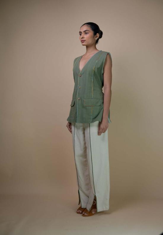  이키비 베스트 메도우즈 남녀공용 긴 조끼 (녹색) - IKKIVI