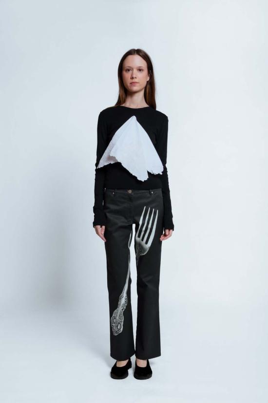  Leeann Huang 데님 팬츠 리앤 황 빅 포크 진 블랙