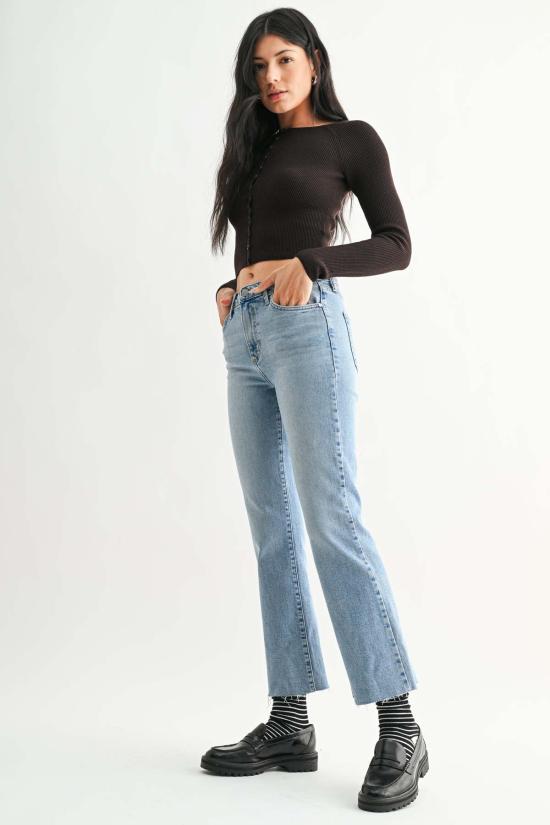  저스트 블랙 데님 데님 팬츠 하이라이즈 크롭 플레어 진 미디엄 데님 - JUST BLACK DENIM