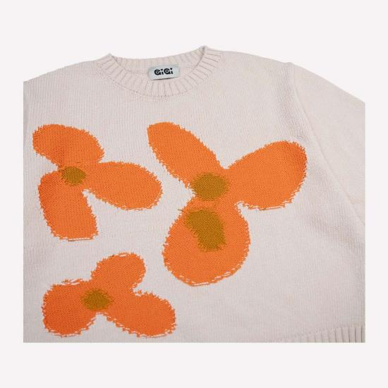  지지 니트웨어 반팔 티셔츠 플라워 코튼 니트 티셔츠 - GIGI KNITWEAR