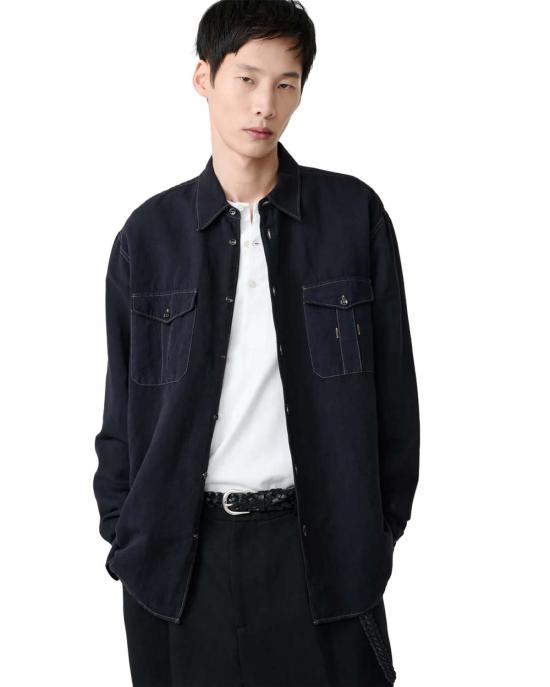  스튜디오 니콜슨 긴팔 셔츠 루로 유틸리티 포켓 셔츠 블랙 그레이프 - STUDIO NICHOLSON