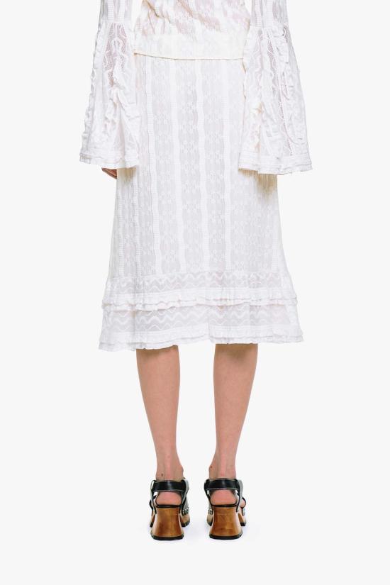  안나 수이 미디 스커트 플로럴 러플 스트레치 레이스 - ANNA SUI