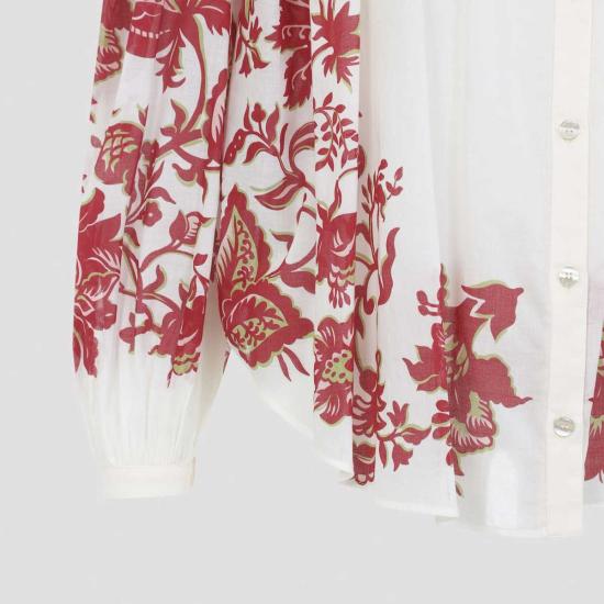  에트로 블라우스 플리츠 밴드 칼라 셔츠 멀티 화이트 - ETRO