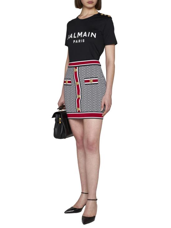  발망 반팔 티셔츠 로고 버튼 티셔츠 Eab 느와르 블랑 - BALMAIN