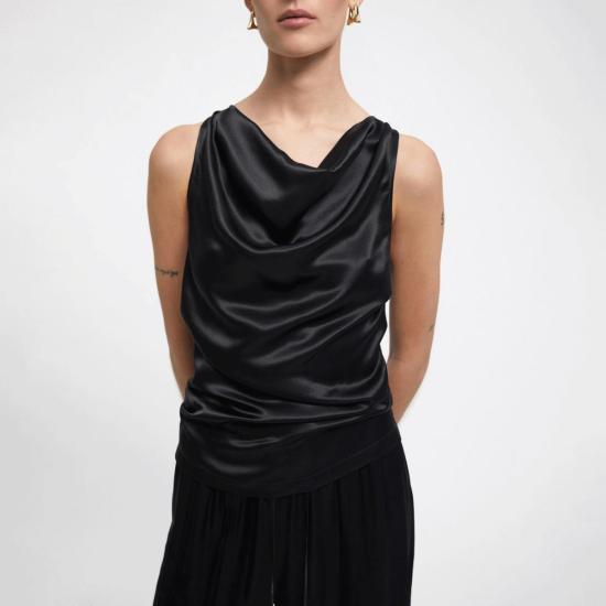  ÁERON 민소매 티셔츠 에론 카밀 새틴 카울넥 - OTHER BRANDS