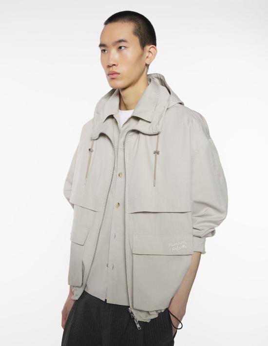  메종키츠네 자켓 메종 키츠네 후드 지퍼 윈드브레이커 트러플 - MAISON KITSUNE