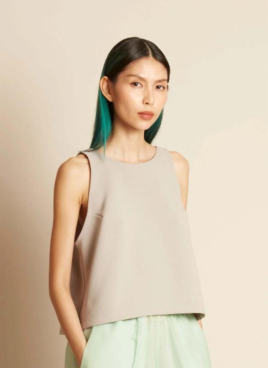  카렘 민소매 티셔츠 펜넬 민소매 뒷면 V넥 크롭탑