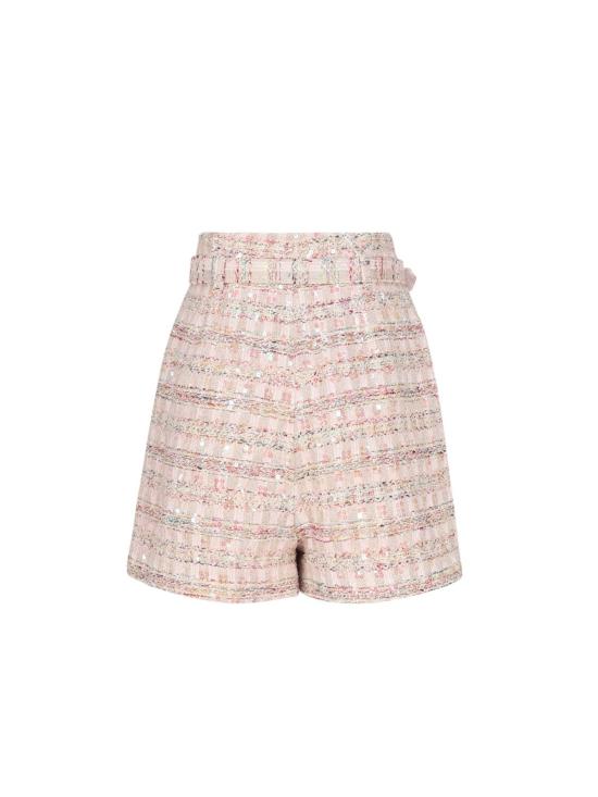  셀프 포트레이트 숏팬츠 부클레 소재에 스팽글 장식이 있는 핑크색 반바지 - SELF PORTRAIT